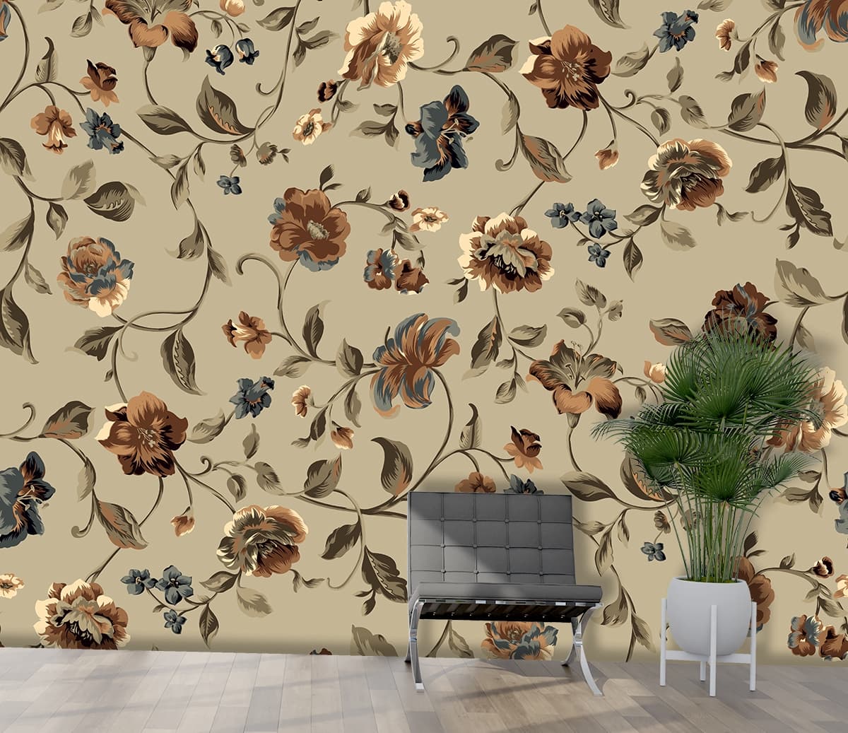 Soft Beige Floral Design Aesthetic Wallpaper