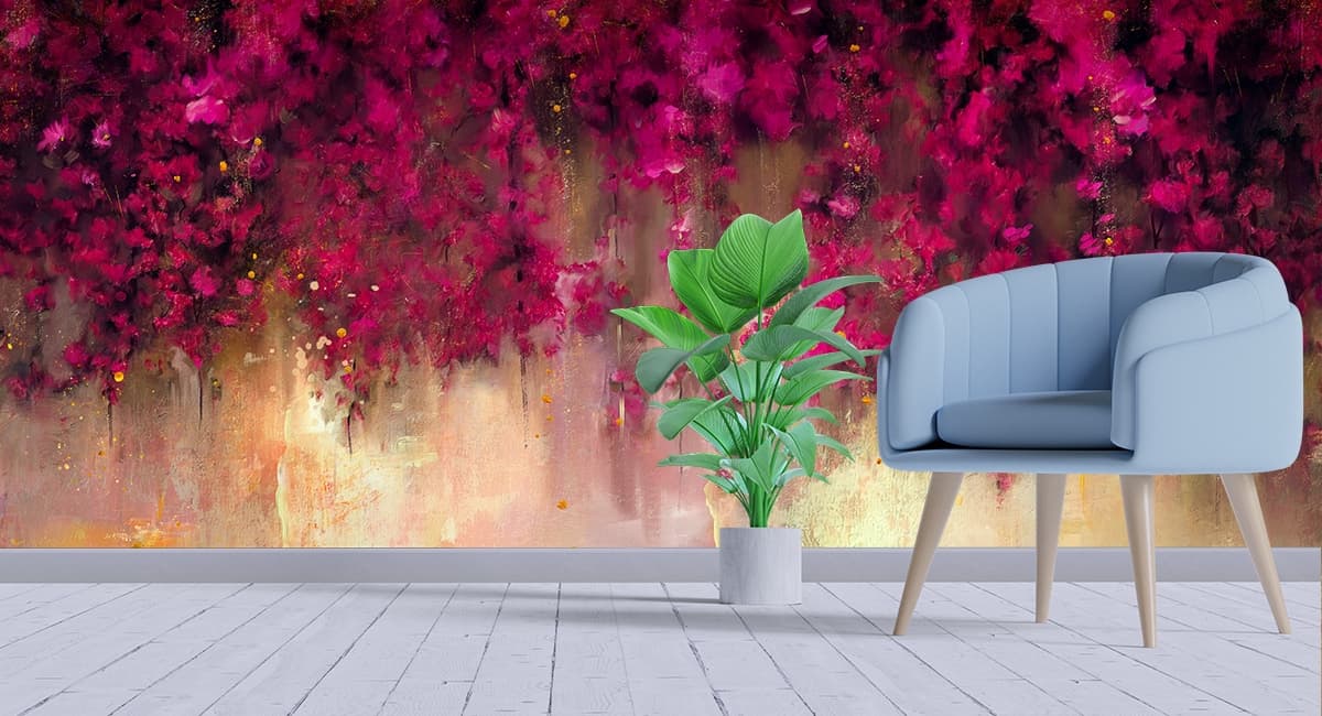 Modern Pink Floral Art Wall Mural Wallpaper