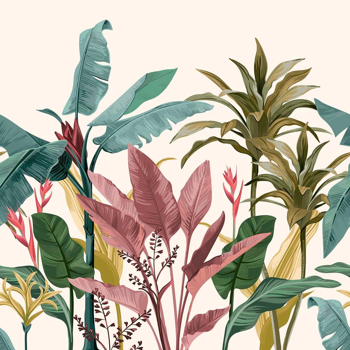 Vibrant Tropical Trees Wallpaper pattern detail