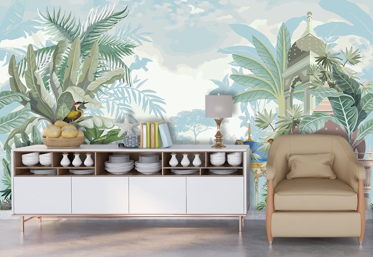 Tropical Birds and Botanical Plants Mural Wallpaper