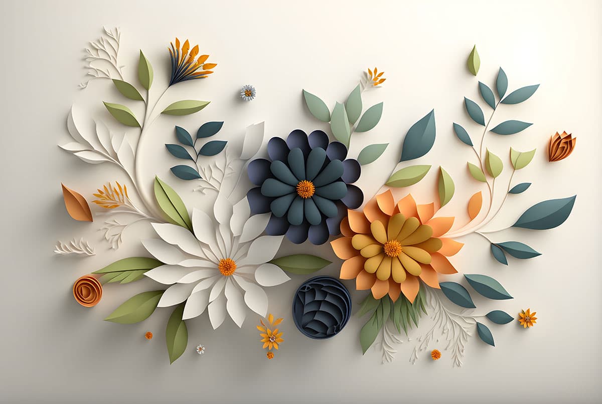 Blue and White 3d Floral Wallpaper for walls with leaves pattern detail