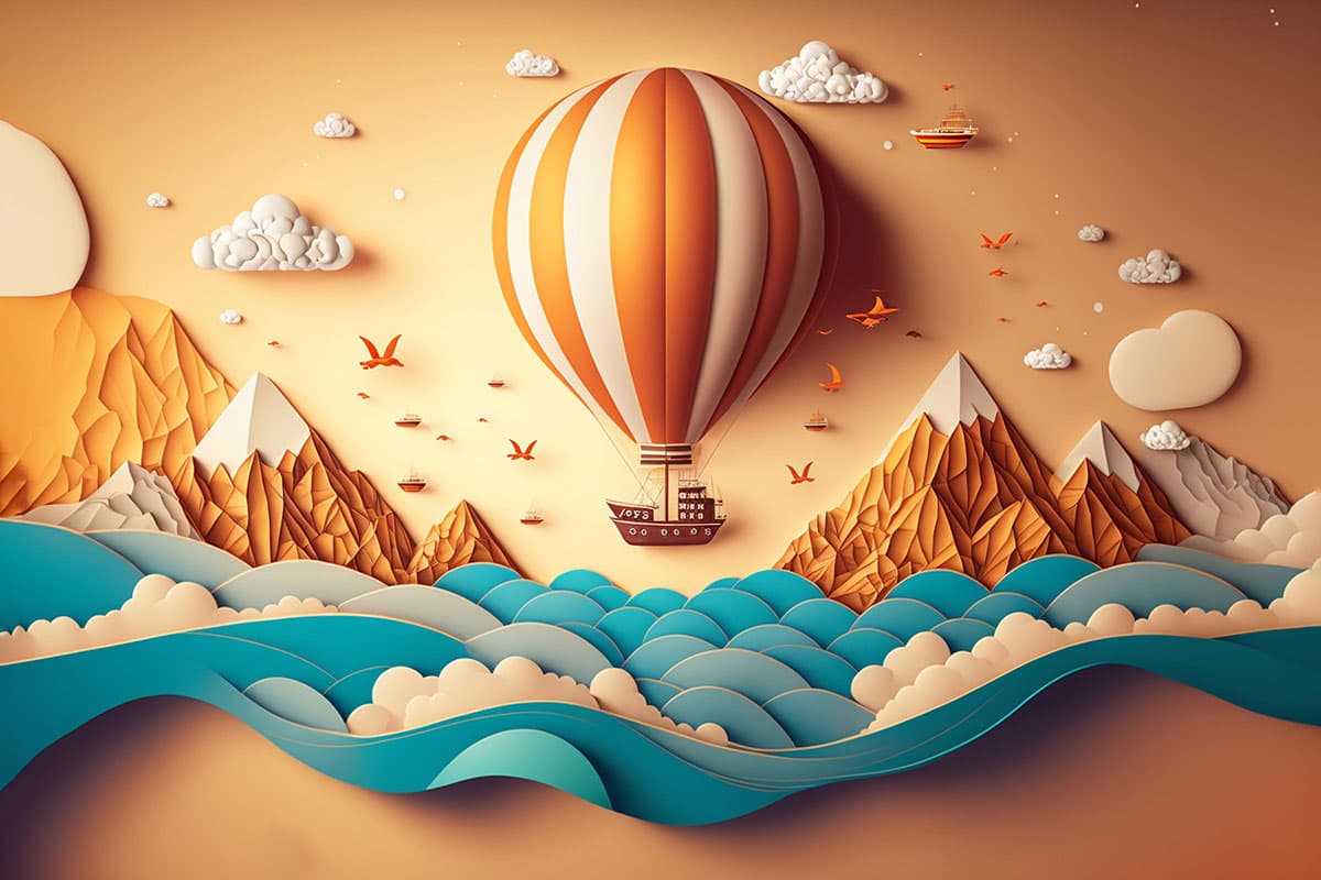 3D Hot Air Balloon Scenery Wallpaper for Kids Room pattern detail