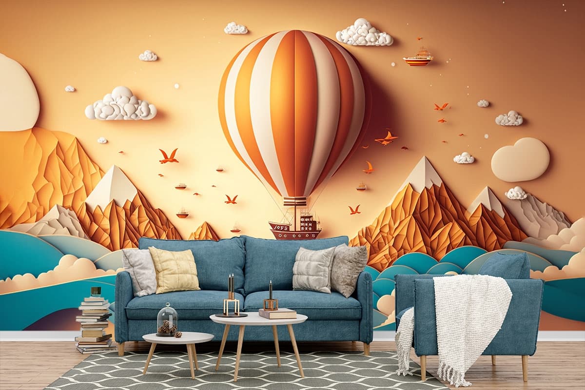 3D Hot Air Balloon Scenery Wallpaper for Kids Room