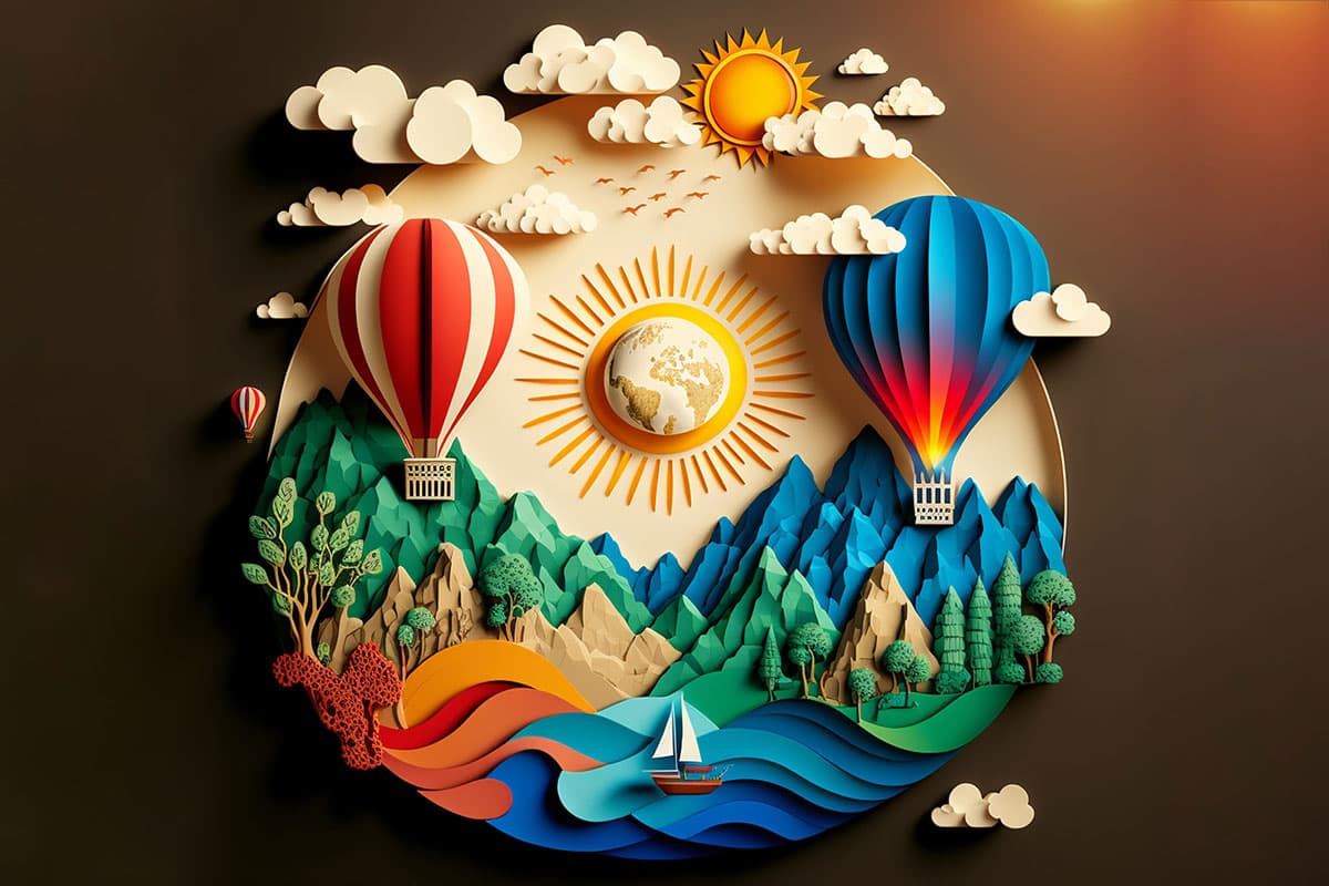 3D Hot Air Balloon Scenery Kids Room Wallpaper pattern detail