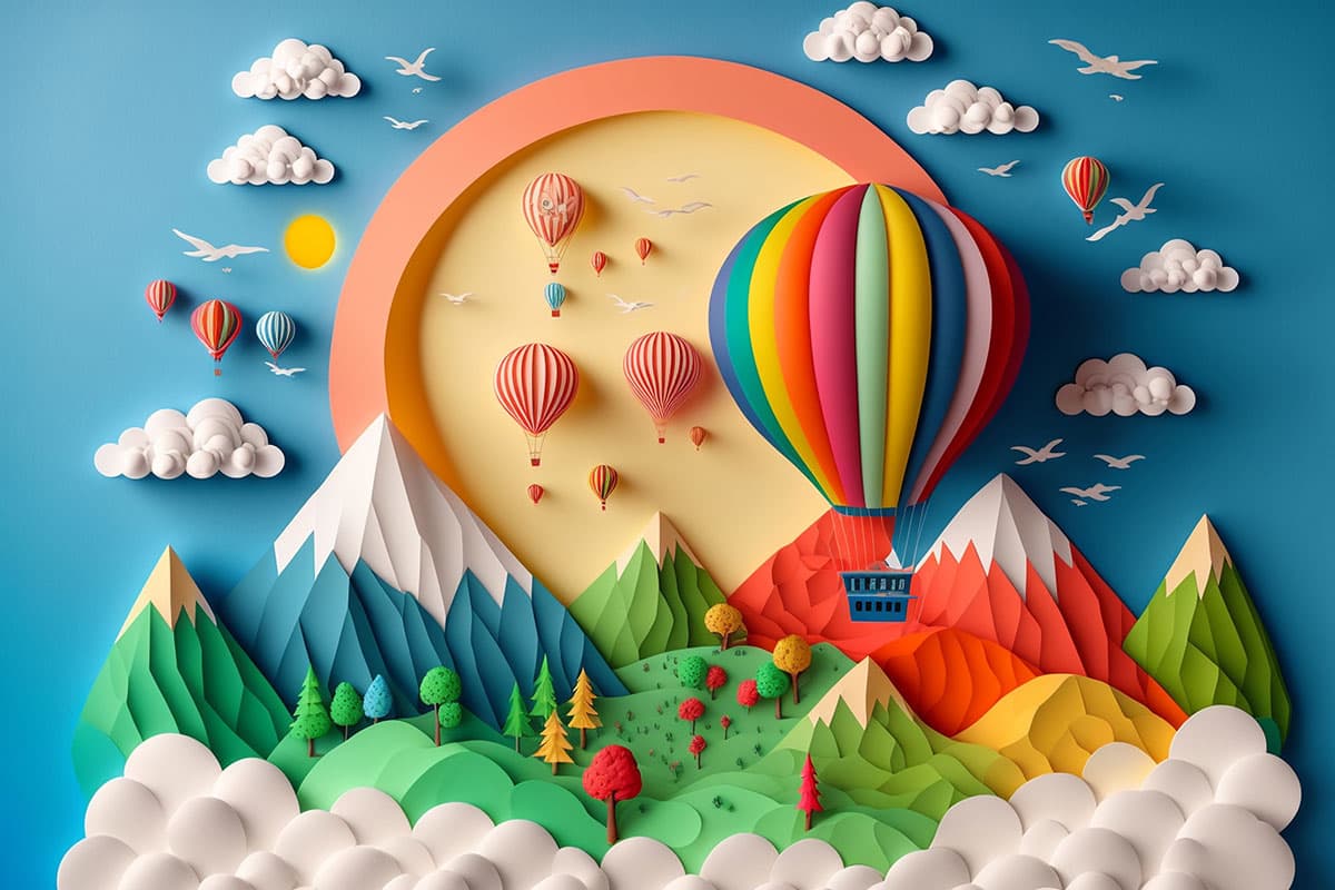 Beautiful 3D Nature Balloon Wall Mural Wallpaper pattern detail