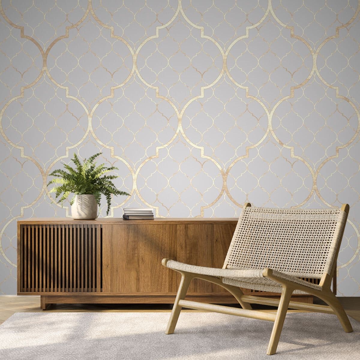 Luxury White and Gold Patterned Wallpaper Mural