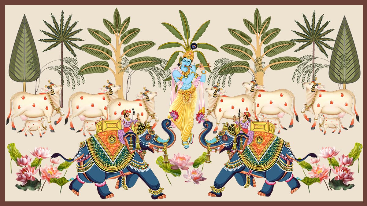 Lord Krishna Pichwai Heritage Pattern wallpaper pattern detail