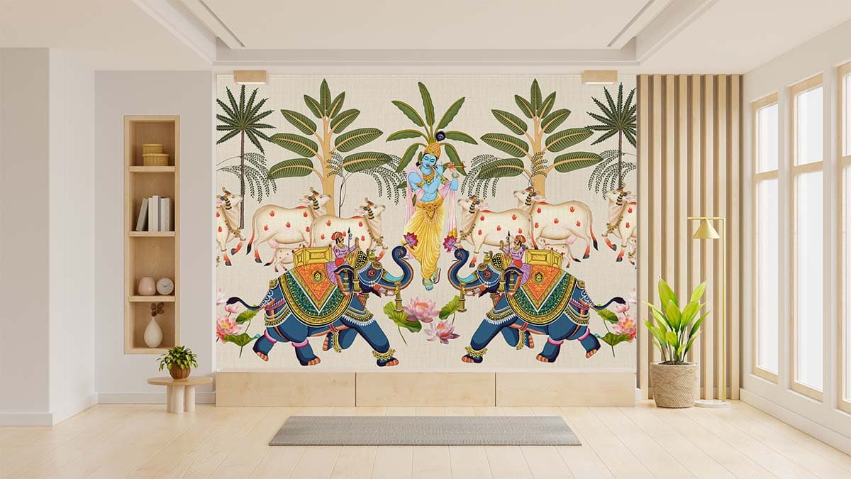 Lord Krishna Pichwai Heritage Pattern wallpaper