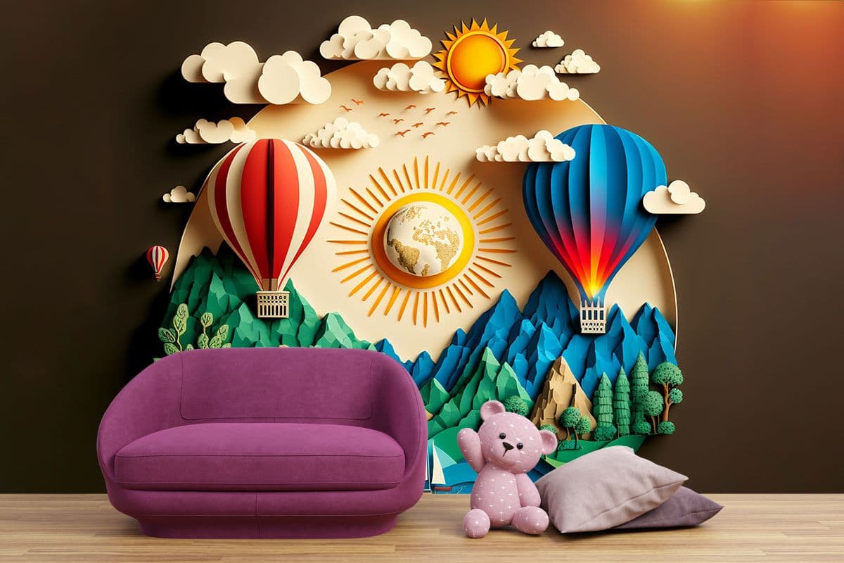 3D Hot Air Balloon Scenery Kids Room Wallpaper