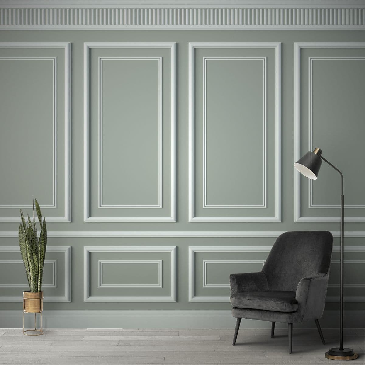 Pastel White Moulding Wallpaper for Living Room
