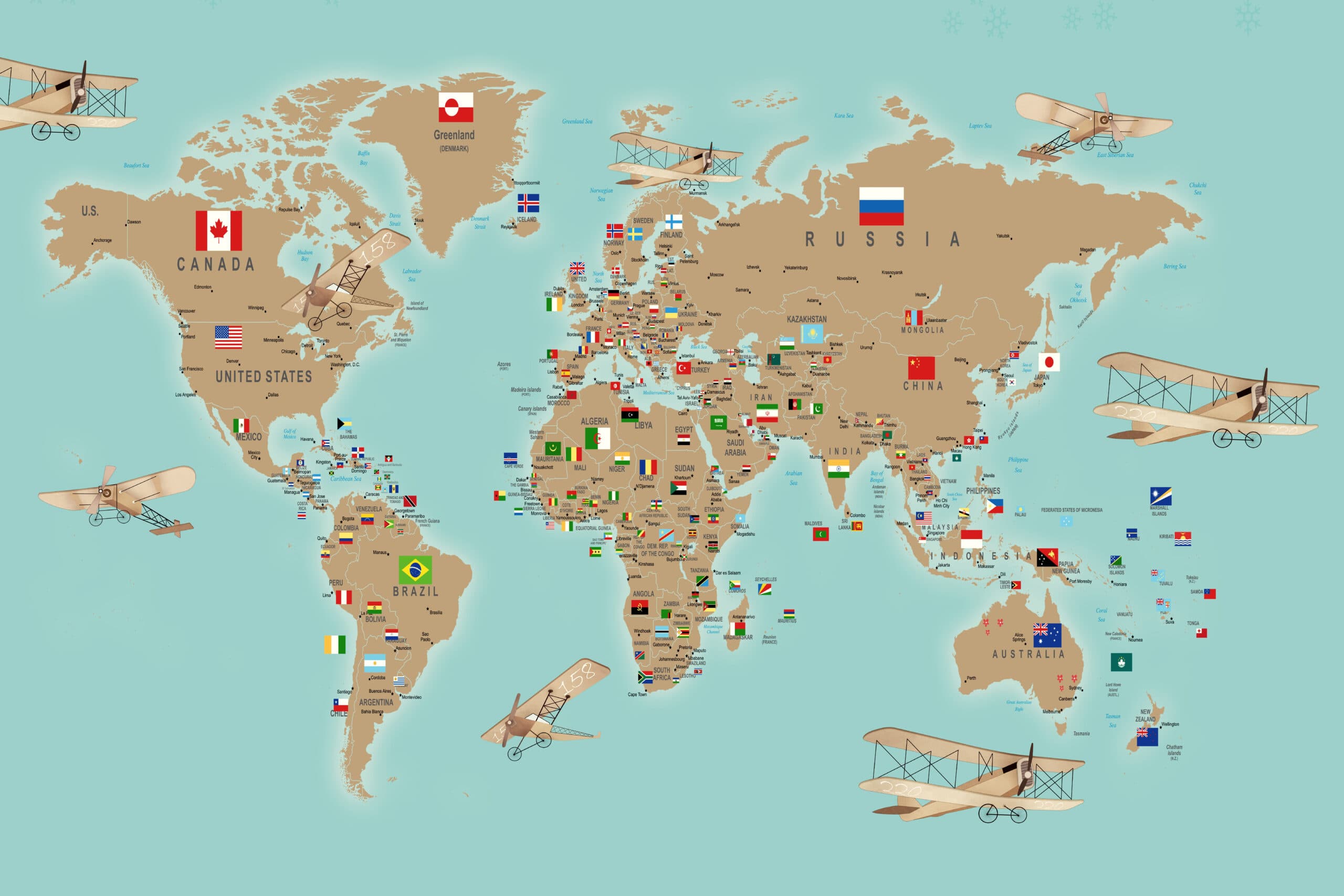 World Map With Flags Kids Wallpaper pattern detail