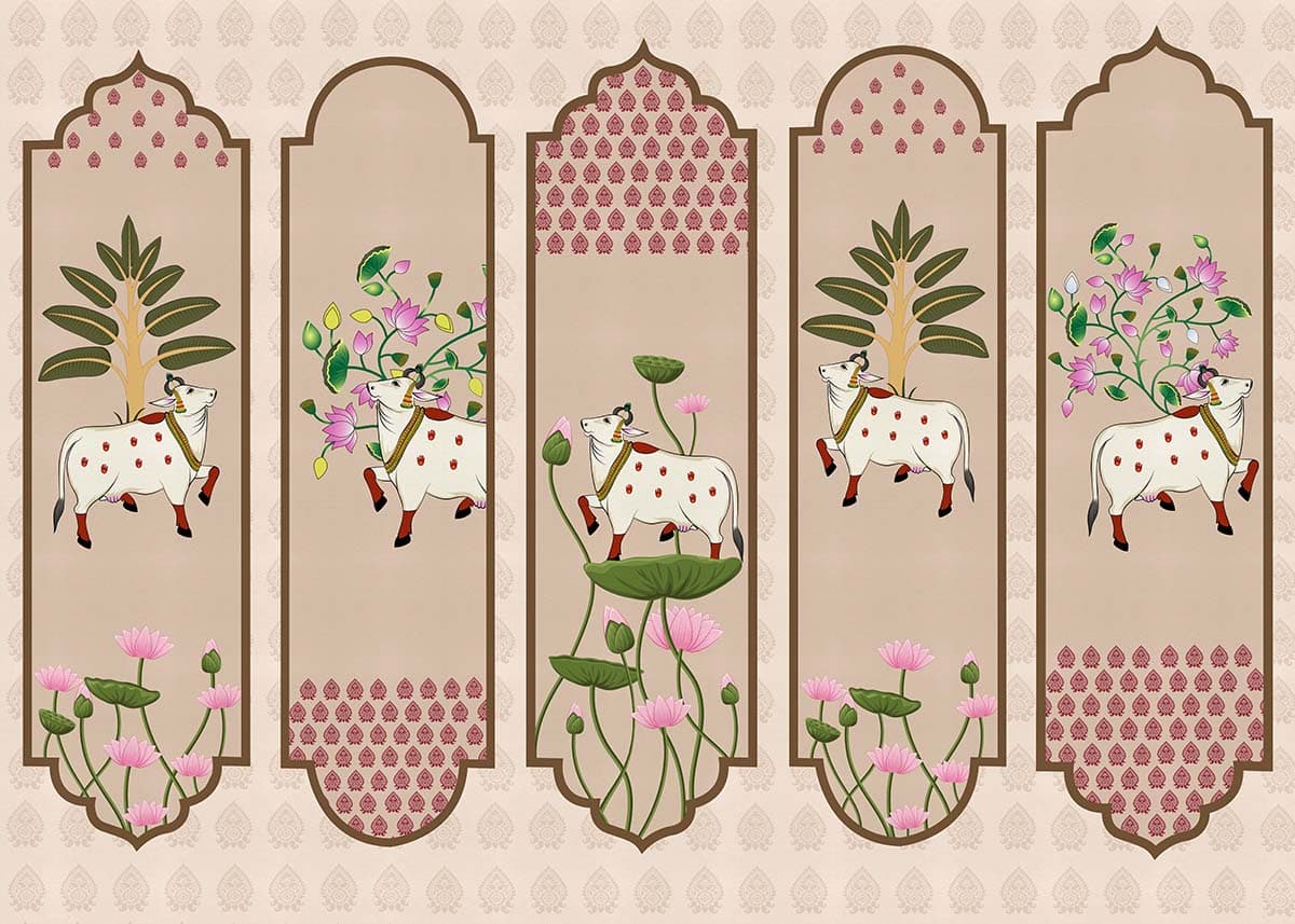 Nand Mahotsav Pichwai Wallpaper Mural, Customized pattern detail