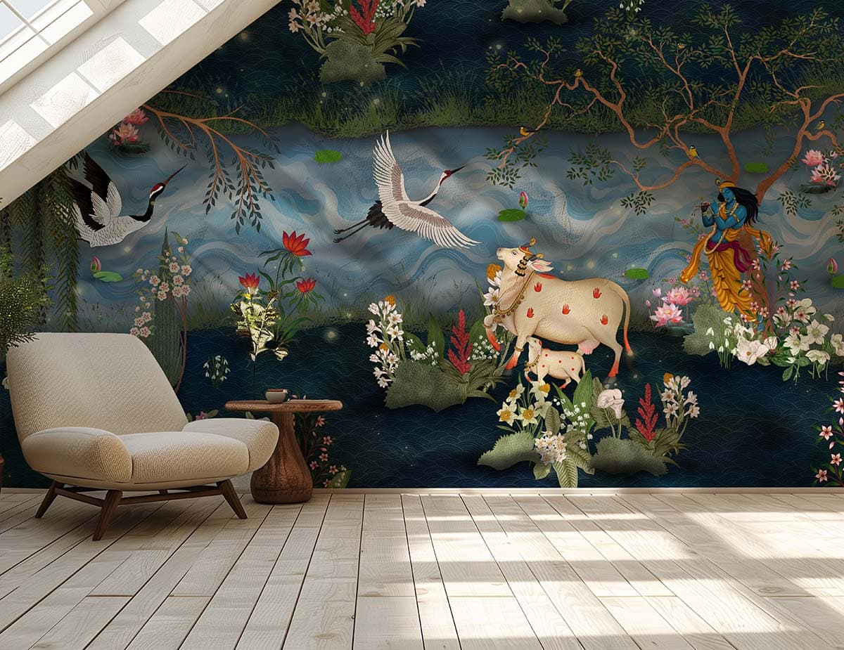 Krishna Kamdhenu Leela Wallpaper Mural, Customized