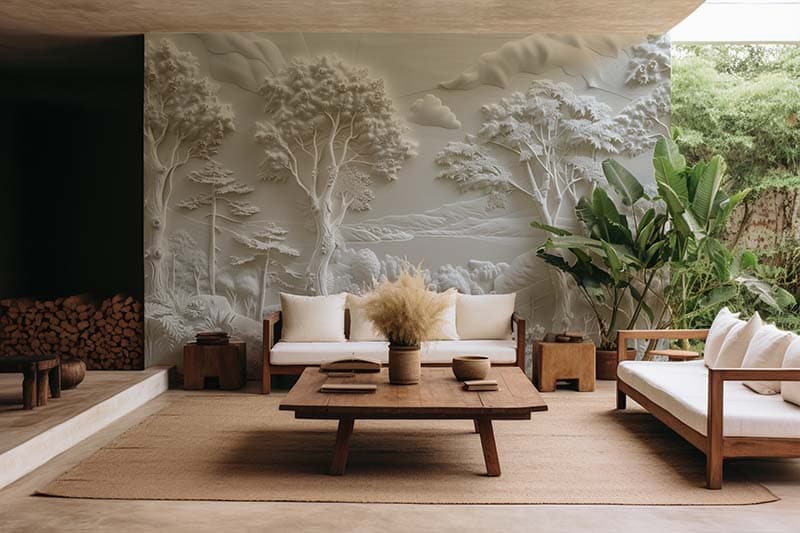 3D Off White Relief Forest Wallpaper Mural