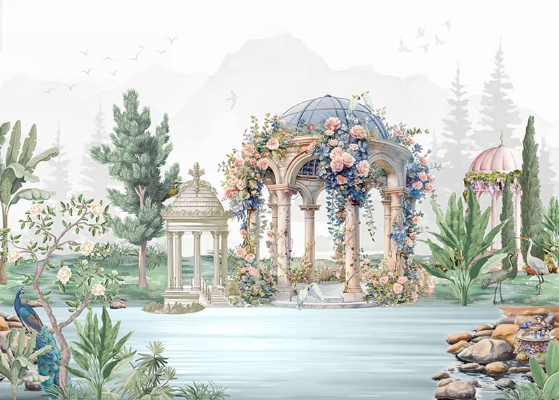 Noor, Ethereal Indian Style Garden Wallpaper Mural, Customized pattern detail