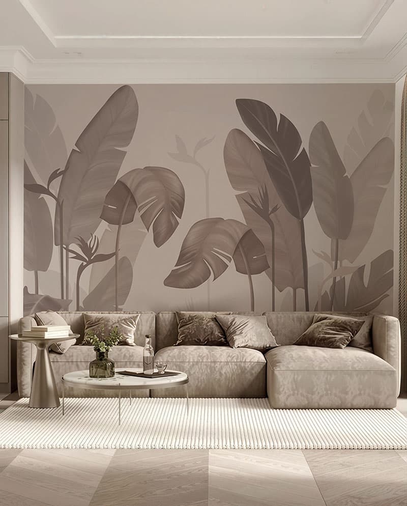 Muted, Serene Tropical Foliage Wallpaper Mural, Customized