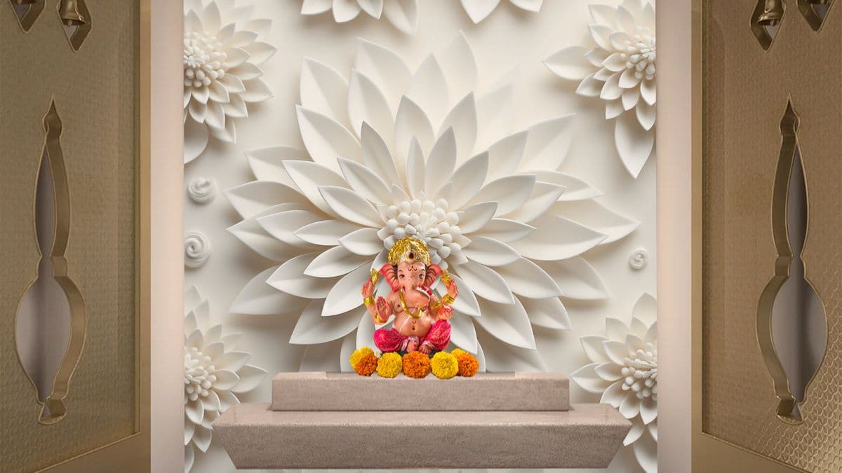 Pushpanjali, 3D Divine White Floral Wallpaper for Serene Ambience