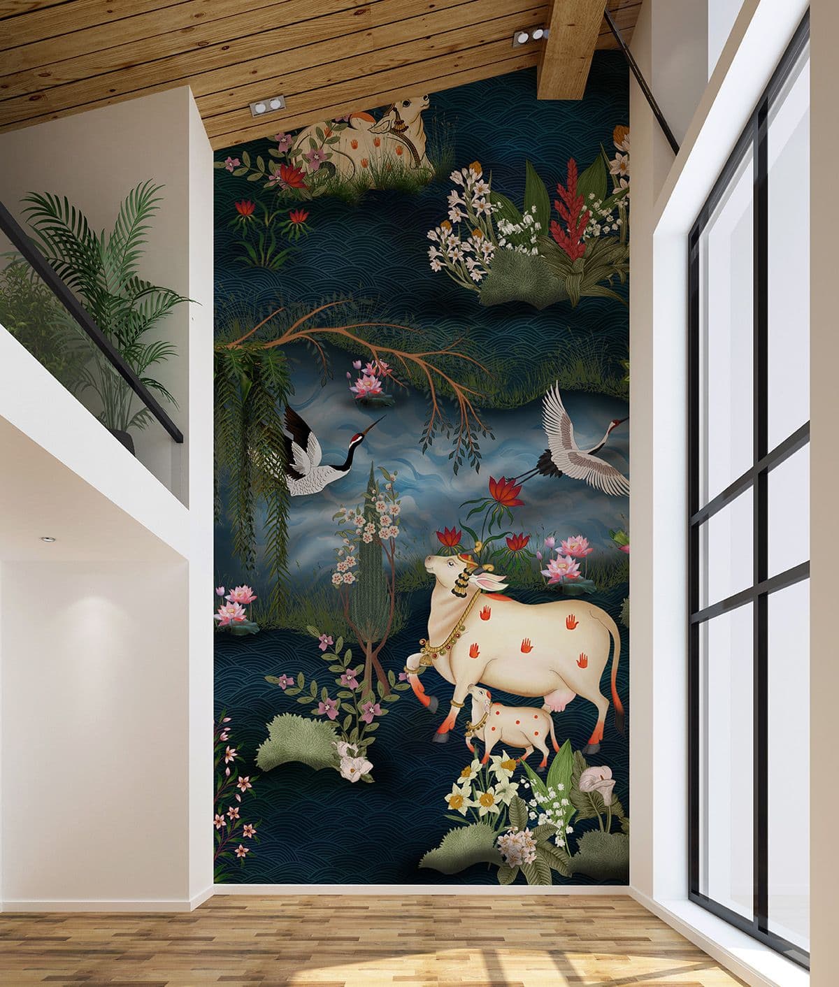 Kamdhenu, Sacred Cow Pichwai Wallpaper, Customized