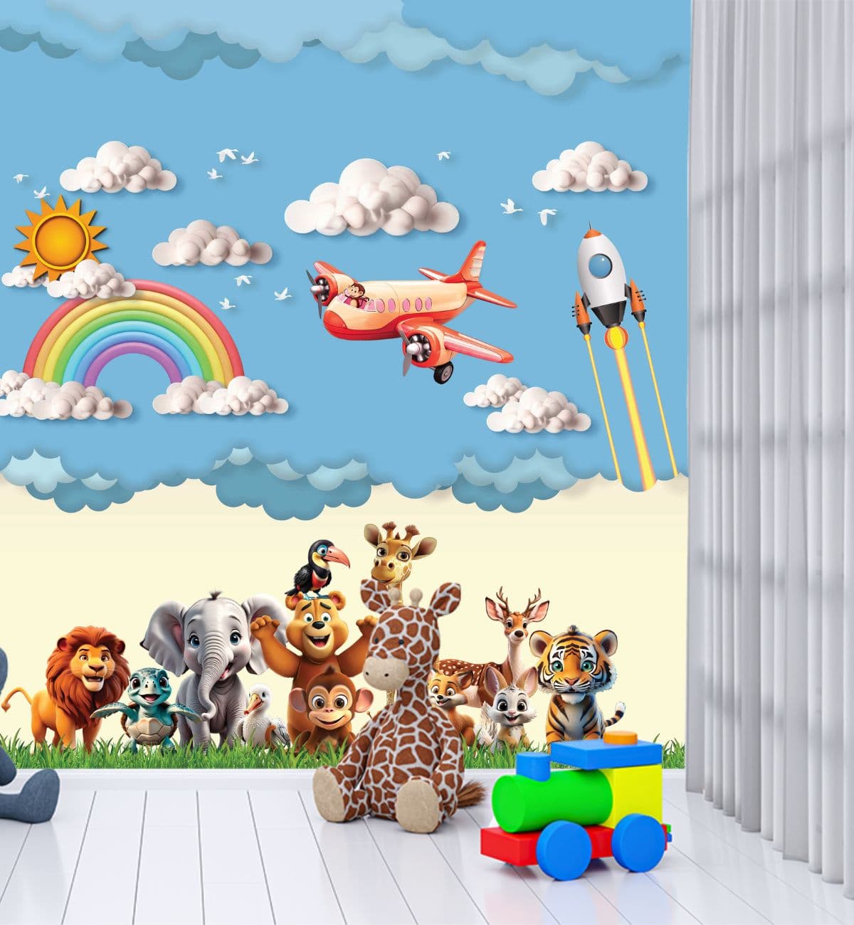 Cute 3D Animal Theme Kids Room Wall Decor Design Wallpaper