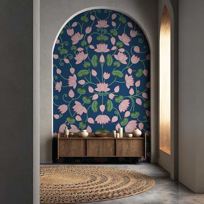 Kunj, Mesmerizing Traditional Pichwai Lotus Design Wallpaper Mural, Customized