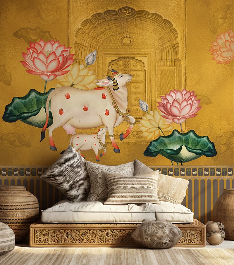 Swarn, Golden Pichwai Gopala Bliss Wallpaper Mural, Customized